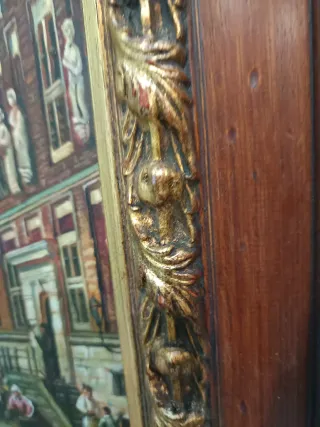 Dipinto olio su tavola con cornice radica