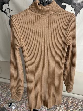 Vestido de punto canalé beige