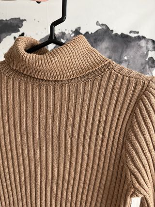 Vestido de punto canalé beige