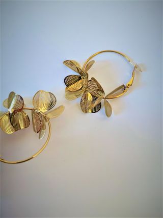 Pendientes Aro Acero Dorado Flores