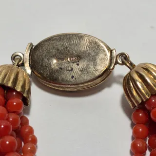 Collana torchon di corallo rosso e argento 800