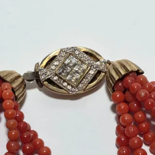 Collana torchon di corallo rosso e argento 800