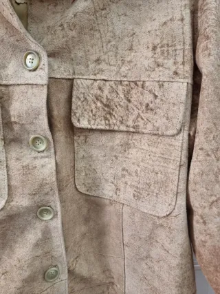 Giacca Camicia Vera Pelle Scamosciata Beige/Marron