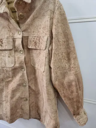 Giacca Camicia Vera Pelle Scamosciata Beige/Marron