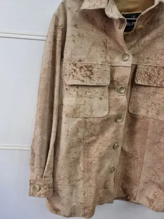 Giacca Camicia Vera Pelle Scamosciata Beige/Marron