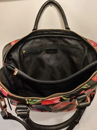Bolso Maletín Portátil Flores Rosas Negro