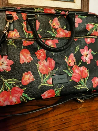 Bolso Maletín Portátil Flores Rosas Negro