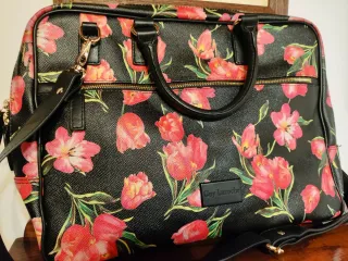Bolso Maletín Portátil Flores Rosas Negro