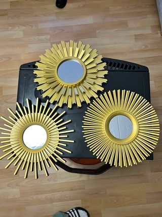 Set 3 Espejos Decorativos Sol Dorado