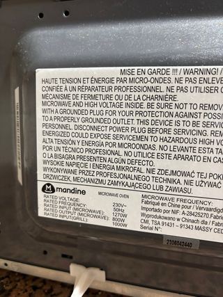 Microondas Mandine 800W Grill 1000W Inox