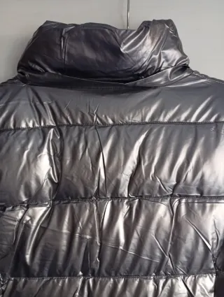 Plumífero largo plateado mujer