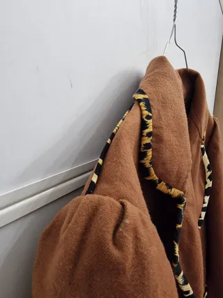 Giacca Lana Cammello con Bordi Leopardati