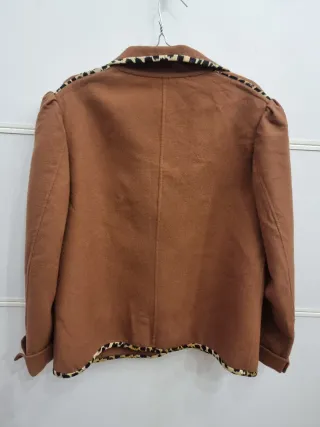 Giacca Lana Cammello con Bordi Leopardati