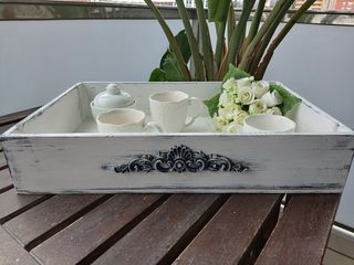 Bandeja Shabby Chic Porcelana y Madera