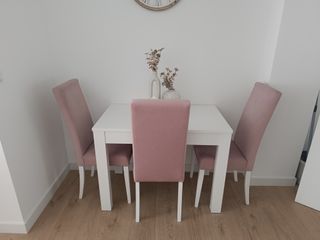 Mesa y 4 Sillas Comedor Rosa