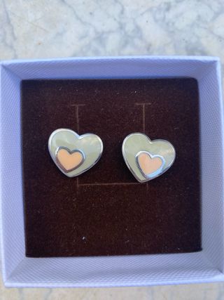 Pendientes Viceroy Corazón Esmaltado Beige y Rosa