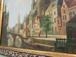 Dipinto olio su tavola paesaggio danese