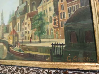 Dipinto olio su tavola paesaggio danese