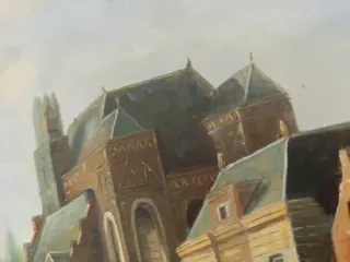 Dipinto olio su tavola paesaggio danese