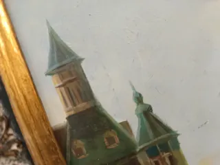 Dipinto olio su tavola paesaggio danese