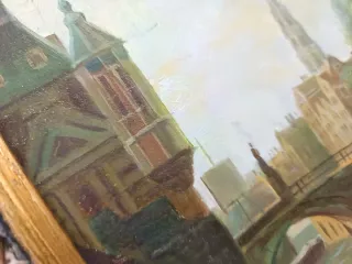 Dipinto olio su tavola paesaggio danese