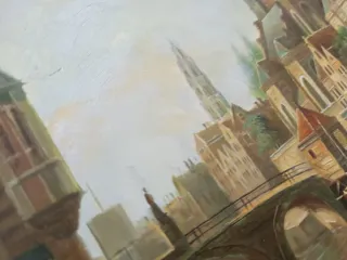 Dipinto olio su tavola paesaggio danese