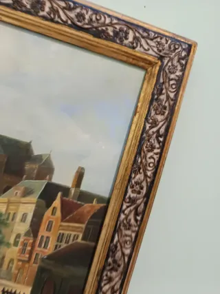 Dipinto olio su tavola paesaggio danese