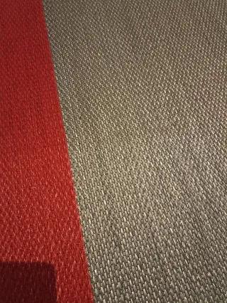 Alfombra Vinílica Gris con Borde Rojo