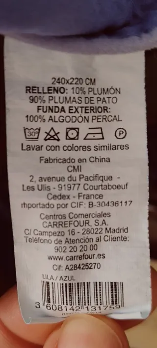 Edredón Nórdico Pluma y Plumón Pato Azul y lila