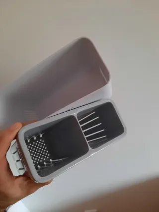 Porta cubiertos Jeybos transparente y blanco