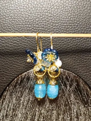 Orecchini fiori ,Murano Giada celeste,Acciaio