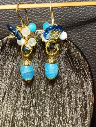 Orecchini fiori ,Murano Giada celeste,Acciaio