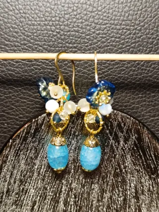 Orecchini fiori ,Murano Giada celeste,Acciaio