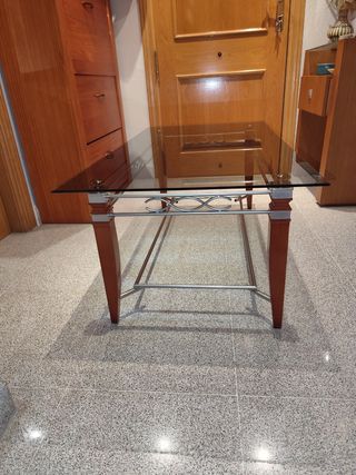 Mesa de centro cristal y metal