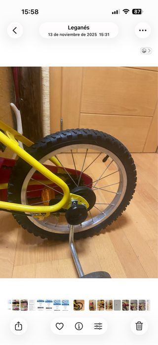 Bicicleta 16” amarilla ruedines