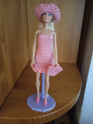 Traje crochet rosa Barbie + bolso