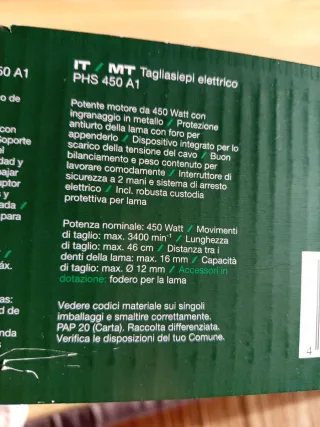 Tagliasiepi Elettrico Parkside 450W