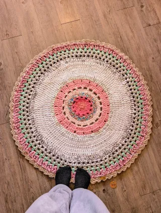 Alfombra Ganchillo Algodón Beige y Rosa