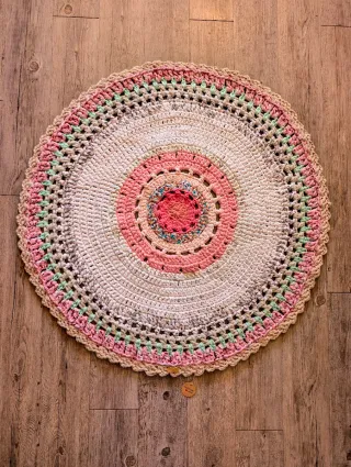 Alfombra Ganchillo Algodón Beige y Rosa