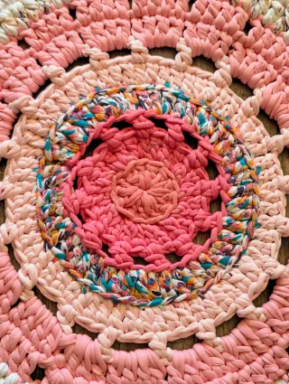 Alfombra Ganchillo Algodón Beige y Rosa