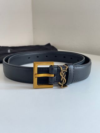 Cinturón Saint Laurent Negro Hebilla Dorada