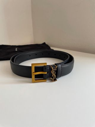 Cinturón Saint Laurent Negro Hebilla Dorada