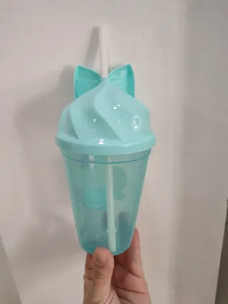 Vaso infantil sirenita con tapa y pajita