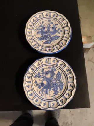 Due piatti decorativi blu e bianchi