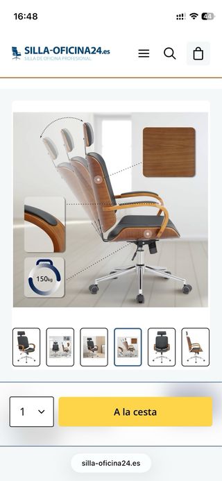 Silla de oficina madera y piel sintetica