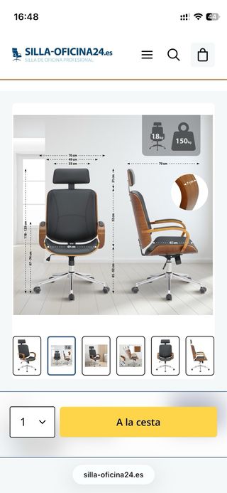 Silla de oficina madera y piel sintetica