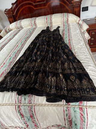 Vestido largo mujer negro y dorado