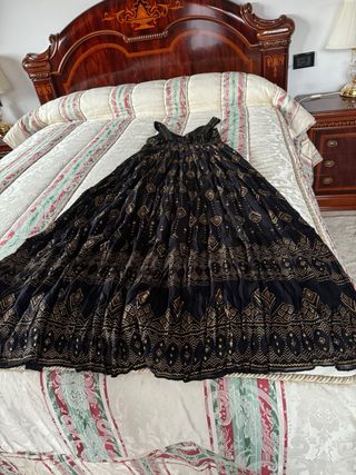 Vestido largo mujer negro y dorado
