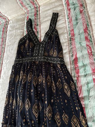 Vestido largo mujer negro y dorado