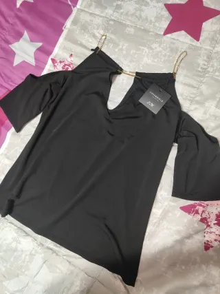 Blusa vestir con cadenas y aberturas talla L/XL